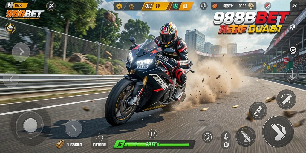 Screenshot 988BET menunjukkan aksi balap motor yang menarik.