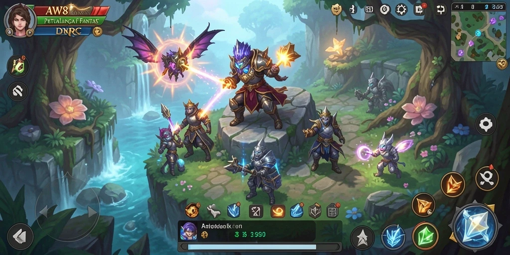 Screenshot gameplay AW8 menampilkan aksi pertarungan yang mendebarkan dalam dunia RPG.