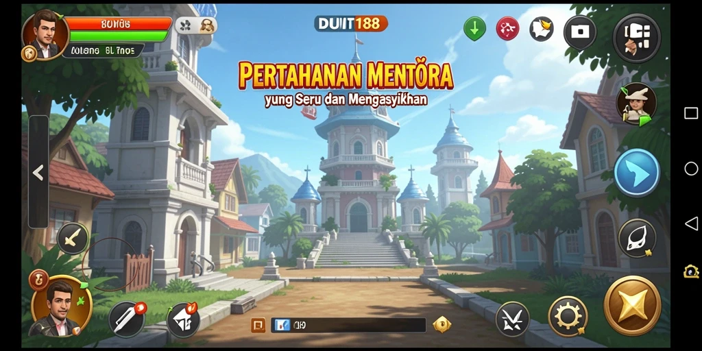 Screenshot gameplay <strong>DUIT188</strong> menampilkan aksi pertahanan menara yang menegangkan.