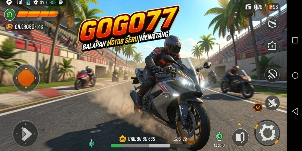 Gambar gameplay GOGO77 menampilkan balapan motor yang seru dan menegangkan.