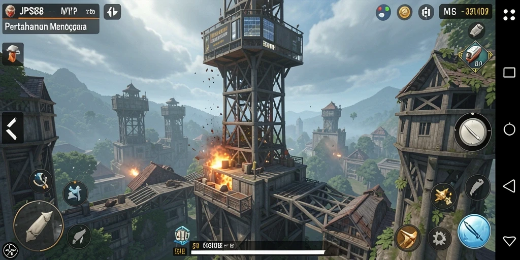 Gameplay menegangkan di JPS88 dengan menara pertahanan yang kuat.