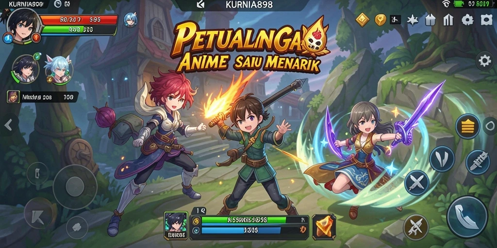 Screenshot gameplay yang menampilkan karakter anime yang epik.