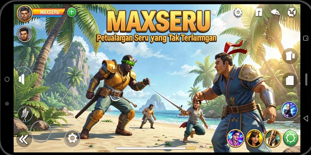 Tampilan gameplay MAXSERU yang menampilkan petualangan seru dan tantangan yang menarik.