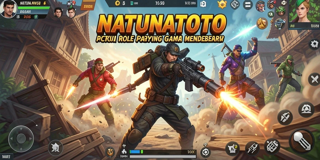 Screenshot gameplay NATUNATOTO menampilkan aksi spektakuler pertempuran melawan monster.