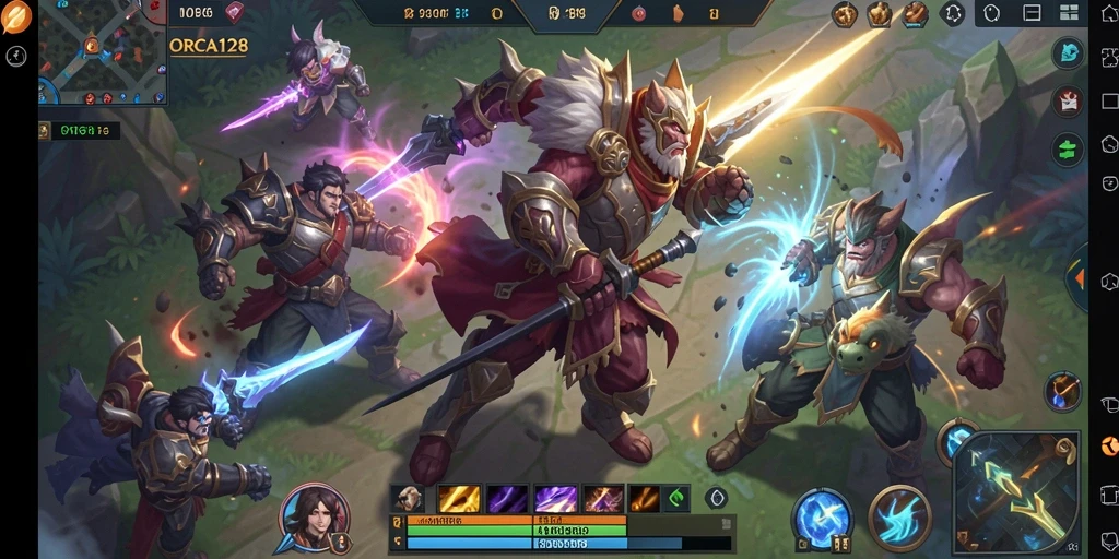 Tangkapan layar gameplay ORCA128 yang menampilkan pertarungan seru di arena MOBA.