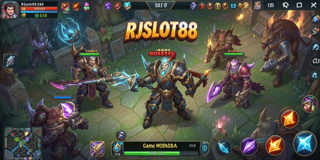 Tampilan gameplay seru di RJSLOT88 dalam pertandingan MOBA.
