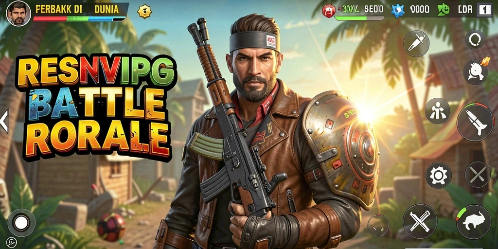 Screenshot utama RSNVIP6 menampilkan aksi seru dalam pertempuran Battle Royale.