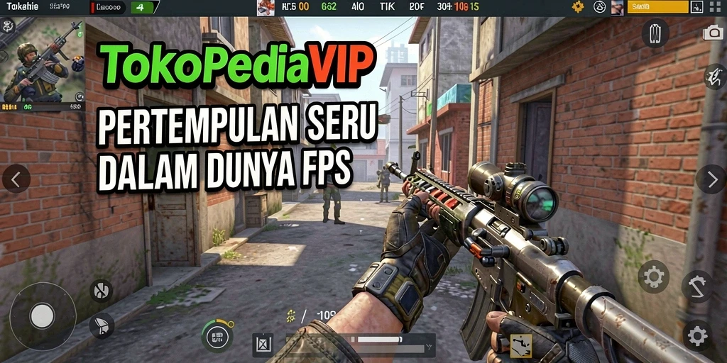 Screenshot menampilkan tindakan seru dalam permainan FPS di TOKOPEDIAVIP.